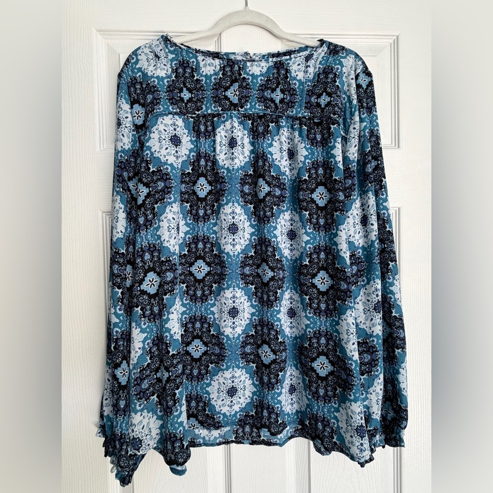 LOFT Blue and Black Floral Blouse